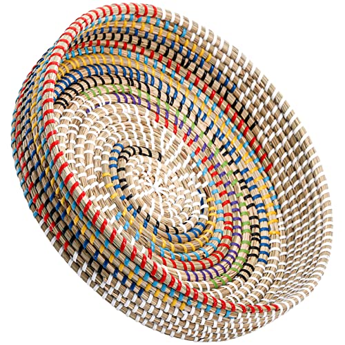 SOUJOY 30 cm gewebtes Seegras-Serviertablett, Rattan-Serviertablett, handgefertigtes rundes osmanisches Obsttablett, buntes dekoratives Tablett für Brot, Tee, Frühstück, Kaffee, Getränke von SOUJOY