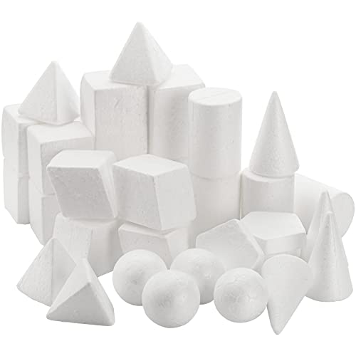 SOUJOY 32 Pack weißer Schaumstoff Form, 8 Formen Handwerk Schaumstoff Ball, Kind DIY Kunst Schaumstoff Kegel für Haus, Schule Handwerk Projekt, Tisch Centerpiece Blumenarrangement Requisiten von SOUJOY