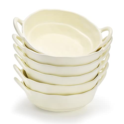 SOUJOY 6 Stück Suppenschüssel, 20oz Keramik Müslischalen mit Griffen, Unregelmäßige Form Individuelle Salatschüssel für Suppe, Pasta, Eis, Obst, Dessert, Vorspeise, Reis, matt glasiert von SOUJOY