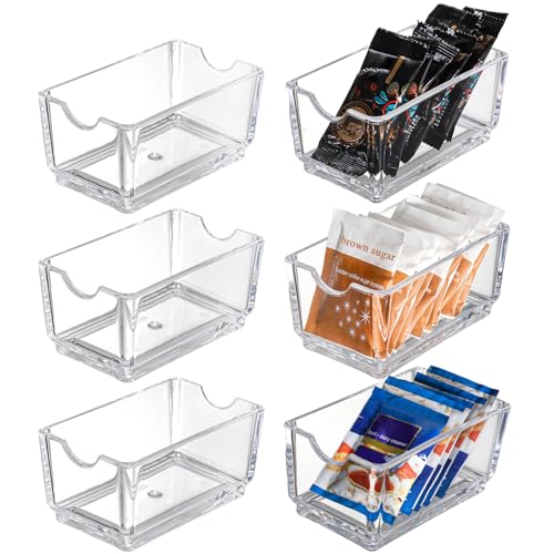 SOUJOY 6 Stück Zuckerpaket-Halter, Acryl Teebeutel Schüssel für Schublade, Clear Caddy Tee Paket Aufbewahrungsbehälter Spender für Arbeitsplatte, Kaffeebar, Schrank, Süßstoff von SOUJOY