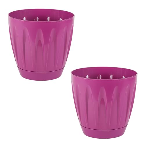 SOUK ONE 2er Set Blumentopf inkl. Untersetzer Lorbeer Pflanzentopf (Ø 18 cm - 2er Set, Pink) von SOUK ONE