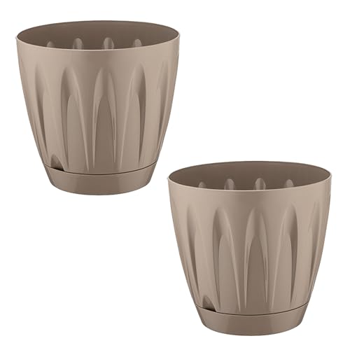 SOUK ONE 2er Set Blumentopf inkl. Untersetzer Lorbeer Pflanzentopf (Ø 28 cm - 2er Set, Braun) von SOUK ONE