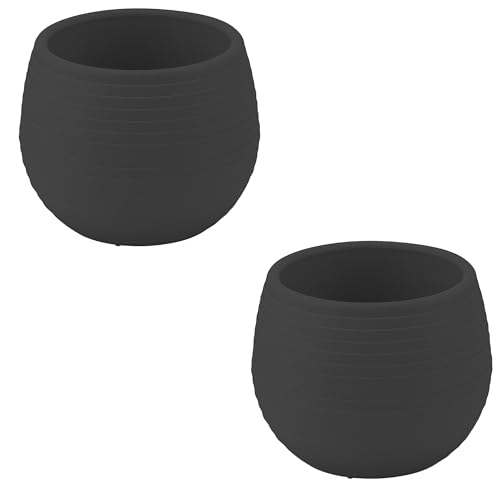 SOUK ONE Blumentopf 2er Set Kaktus Pflanzentöpfe Töpfe aus Kunststoff (2er Set Ø 13 cm, Grau) von SOUK ONE