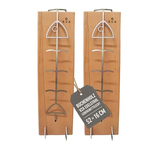 SOUK ONE Flammlachsbrett 2er Set aus Buche Holz/Edelstahl – Rostfrei, Verstellbare Halterung, Perfekt für Feuerschalen, Grills & offenes Feuer, Langlebig & Pflegeleicht Flammlachs (Buche 2er Set) von SOUK ONE