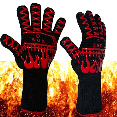 SOUK ONE Grillhandschuhe Hitzebeständig Dutch Oven Handschuh Ofenhandschuhe Feuerfeste Handschuhe Backhandschuhe BBQ Topfhandschuhe Kochhandschuhe für Kochen Backen (Schwarz) von SOUK ONE