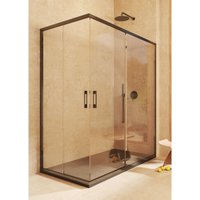 Duschabtrennung 2Schiebetüren + 2Festteilen, mit unterem Profil, reversibel, 6mm Sicherheitsglas Antikalk - 97,5-100 x 137,5-140cm - h= 195cm, Schwarz Duschabtrennung 2Schiebetüren + 2Festteilen, mit unterem Profil, reversibel, 6mm Sicherheitsglas Antikalk - 97,5-100 x 137,5-140cm - h= 195cm, Schwarz von SOULBATH