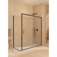 Duschabtrennung frontal + seitliches Festteil, mit unteres Profil, 6mm Sicherheitsglas Antikalk, 150-154cm x Seitenwand 67,5-70cm, H=195cm, Schwarz von SOULBATH