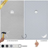 Duschwanne aus Harz und Faser – Robust und ultraleicht – Schieferstruktur – Weiß – 120x90 – Extra flach + Ablaufventil und Abdeckung - Soulbath von SOULBATH