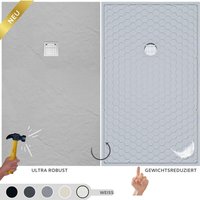 Duschwanne aus Harz und Faser – Robust und ultraleicht – Schieferstruktur – Weiß – 130X70 – Extra flach + Ablaufventil und Abdeckung - Soulbath von SOULBATH