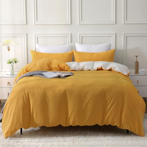 SOULFUL Bettwäsche 135x200 Baumwolle 2 Teilig, Bettwäsche-Sets Gelb mit Reißverschluss, Ähnliche Textur wie Stone Washed Leinen, Enthält 1 Bettbezug 135x200 und 1 Kissenbezug 80x80 von SOULFUL