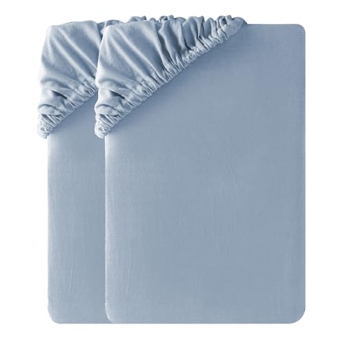 SOULFUL Spannbettlaken 90x190cm 2er Set, 100% Gewaschene Baumwolle Bettlaken Spannbetttuch Atmungsaktiv mit Leinenartigem Griff, öKotex Zertifiziert- Haiya Blau von SOULFUL