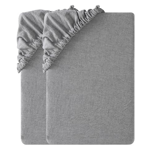 SOULFUL Spannbettlaken 90x190cm 2er Set, 100% Gewaschene Baumwolle Bettlaken Spannbetttuch Atmungsaktiv mit Leinenartigem Griff, öKotex Zertifiziert- Rauchgrau von SOULFUL