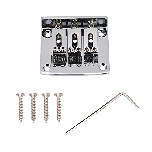 E-Gitarrenbrücke, Zinklegierung, 3-saitiger fester Hardtail-Gitarren-Steg, Top-Load-Saitenhalter langlebige Ersatzteile für Cigarbox E-Gitarren 50 × 40 × 13 mm (Silber) von SOULONG