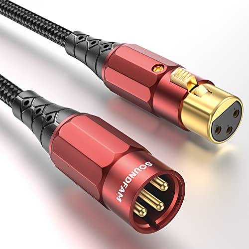 SOUNDFAM 8M XLR Kabel Stecker auf Buchse PREMIUM Mikrofon Kabel, 24K Vergoldet Doppelt Abgeschirmt - Weinrot, 8M von SOUNDFAM