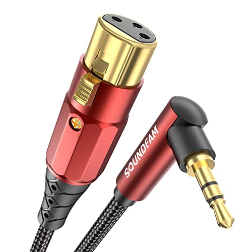 SOUNDFAM XLR auf 3,5 mm PREMIUM Mikrofonkabel 3M, 90 Grad Rechtswinkel 3.5mm Klinke (TRS, Aux) Stecker auf XLR Buchse Unsymmetrische Audio Anschluss Kabel (Weinrot) von SOUNDFAM