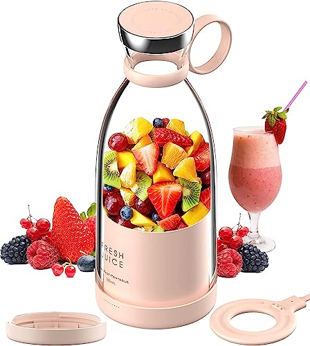 Fresh Juice tragbarer Mixer to go, für Smoothie, persönlicher Mixer, kabelloser Obst-Mixer, wiederaufladbar, USB, für Sport, Camping, Fitness (Pink+) von SOUTH AREA