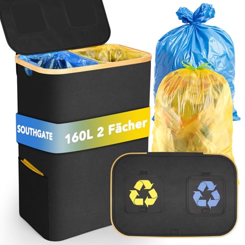 SOUTHGATE Gelber Sack Ständer 2 Fächer | 160L Stabiler Müllsackständer für 70-90L Müllsäcke x 2 | Geruchsdichter Mülleimer mit Deckel | Müllsystem für Küche & Haushalt | Gelber Sack Behälter Schwarz SOUTHGATE Gelber Sack Ständer 2 Fächer | 160L Stabiler Müllsackständer für 70-90L Müllsäcke x 2 | Geruchsdichter Mülleimer mit Deckel | Müllsystem für Küche & Haushalt | Gelber Sack Behälter Schwarz von SOUTHGATE