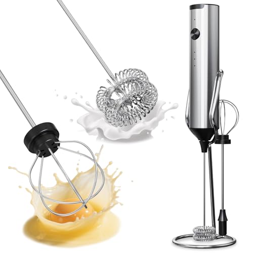 SOUTHMAN Milchaufschäumer Handschäumer mit Edelstahlständer, 3 Geschwindigkeitsregelung, Elektrischer Milchaufschäumer Wiederaufladbarer Kaffee-Schneebesen, Getränkemischer für Latte, Cappuccino von SOUTHMAN