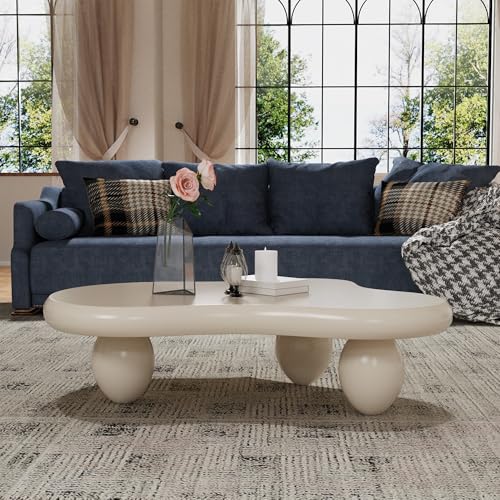 SOUWOFS Cloud Couchtisch Kleiner unregelmäßiger Teetisch Unregelmäßiger gewellter Mitteltisch Moderner ästhetischer Akzenttisch für Wohn- und Schlafzimmer, einfache Montage (Weiß 105CM) von SOUWOFS