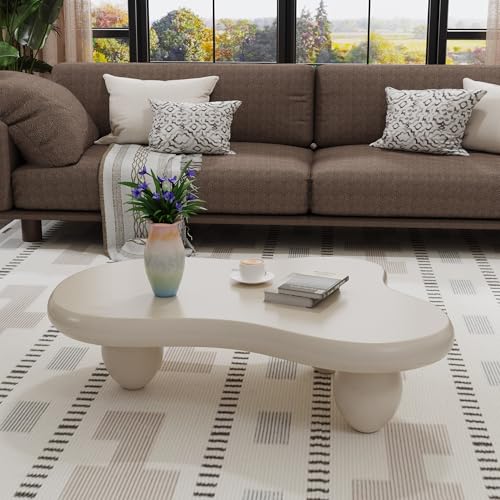 SOUWOFS Couchtisch Weiß, Couchtisch unregelmäßiger Modern Wohnzimmertisch in Wolkenform Sofatisch für Wohnzimmer Büro (105x70x29cm) von SOUWOFS