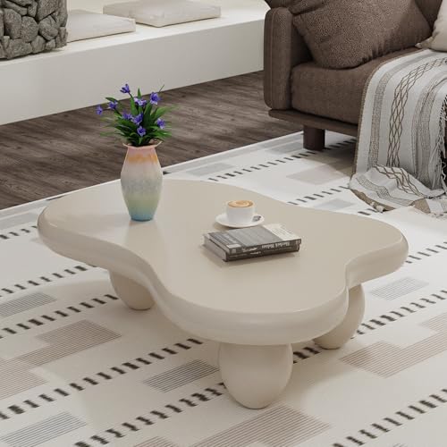 SOUWOFS Wolken-Couchtisch 105CM Niedlicher Moderner Teetisch, Einzigartiger Teetisch Unregelmäßiger Tisch Für Den Innenbereich, Wohnzimmer Mit 3 Beinen, Einfach Zu Montieren (Weiß Klein) von SOUWOFS