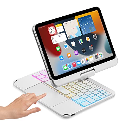 SOUYOYIHI Magnetisch Drehbare Tastatur für iPad Mini 6. Generation Touchpad Tastatur Hülle Beleuchtete Tastaturen Drehen Magnetische Integrierter Trackpad Tastatur (Silber) von SOUYOYIHI