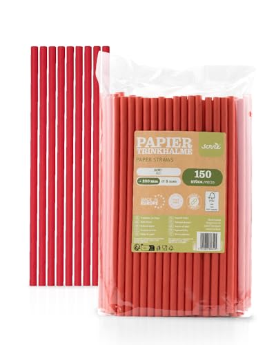 Sovie Strohhalme Papier Rot - Trinkhalme Plastikfrei - FSC-zertifiziert, Made in Europe, Biologisch Abbaubar - Ø 8mm - 23cm Länge - 150 Stück von SOVIE