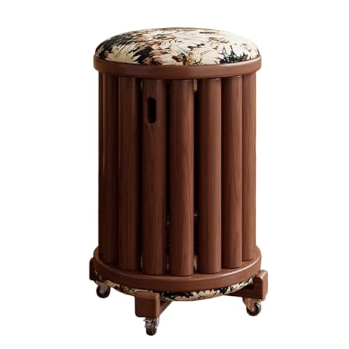 Stapelbare Hocker, 4er-Set, Runder Holzhocker Mit Stoffgepolsterten Sitzen Und Mobilem Sockel, Stapelhocker, Satzhocker Für Wohnzimmer, Esszimmer von SOVORM