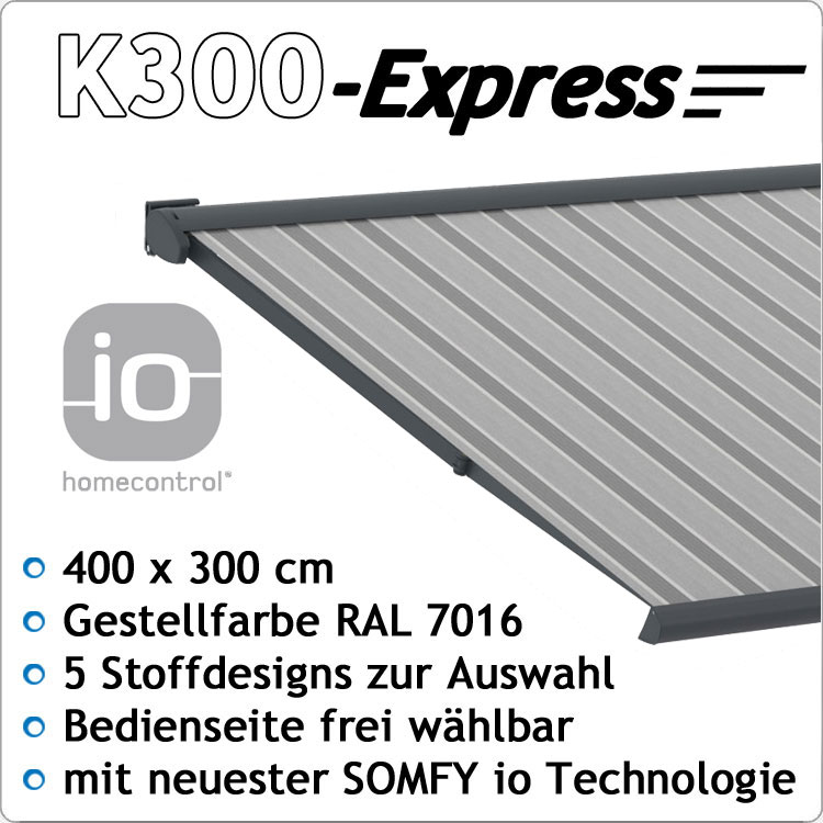 Kassettenmarkise K300-Express 4x3m anthrazit matt von SOWERO
