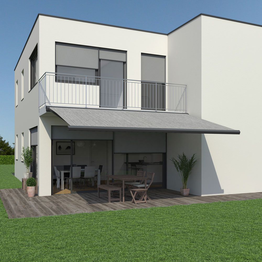Kassettenmarkise K300-Fine | 4x3 m | Stoff: grau meliert | Gestell: Anthrazit | Bedienung: Funkmotor inkl. Handsender Kassettenmarkise K300-Fine | 4x3 m | Stoff: grau meliert | Gestell: Anthrazit | Bedienung: Funkmotor inkl. Handsender von SOWERO