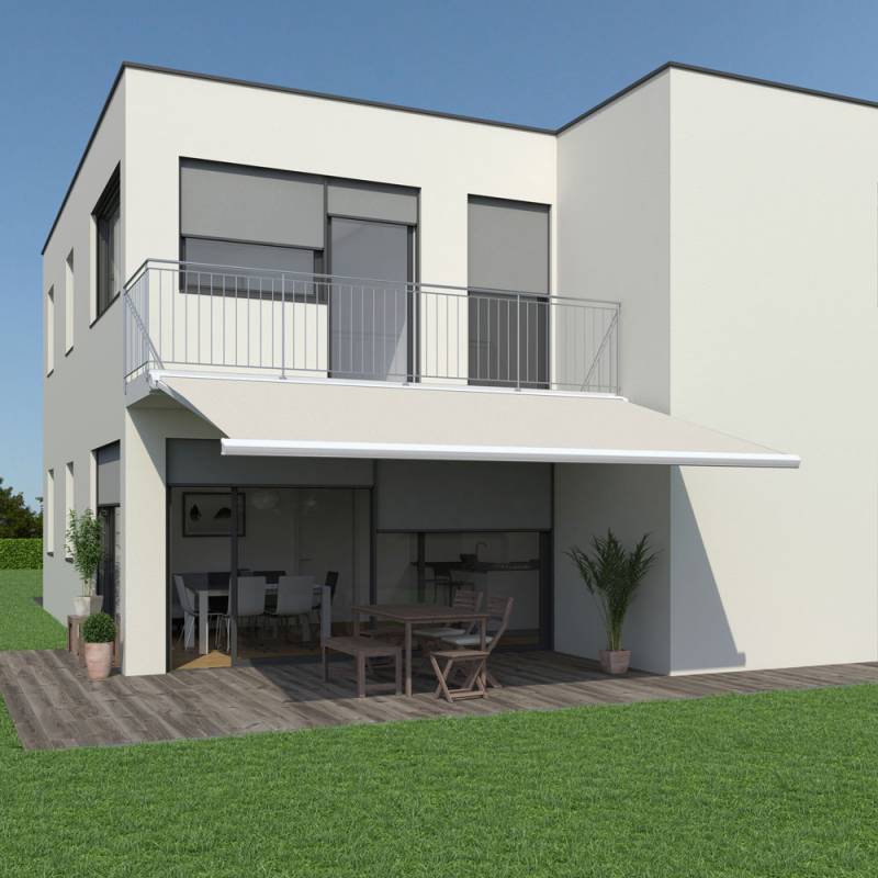 Kassettenmarkise K300-Fine | 5x3 m | Stoff: elfenbein | Gestell: Weiß | Bedienung: Funkmotor inkl. Handsender Kassettenmarkise K300-Fine | 5x3 m | Stoff: elfenbein | Gestell: Weiß | Bedienung: Funkmotor inkl. Handsender von SOWERO