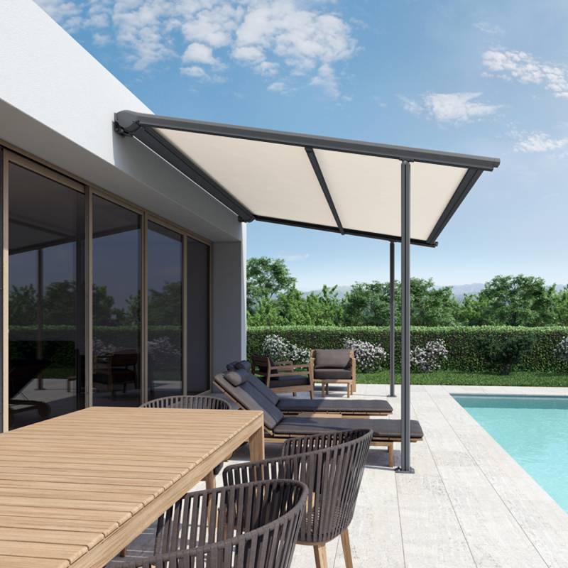 Pergolamarkise Pergo-ST | 6x5 m | Stoff: Uni, elfenbein | Gestell: Anthrazit | SOWERO Pergolamarkise Funkmotor inkl. Handsender Pergolamarkise Pergo-ST | 6x5 m | Stoff: Uni, elfenbein | Gestell: Anthrazit | SOWERO Pergolamarkise Funkmotor inkl. Handsender von SOWERO