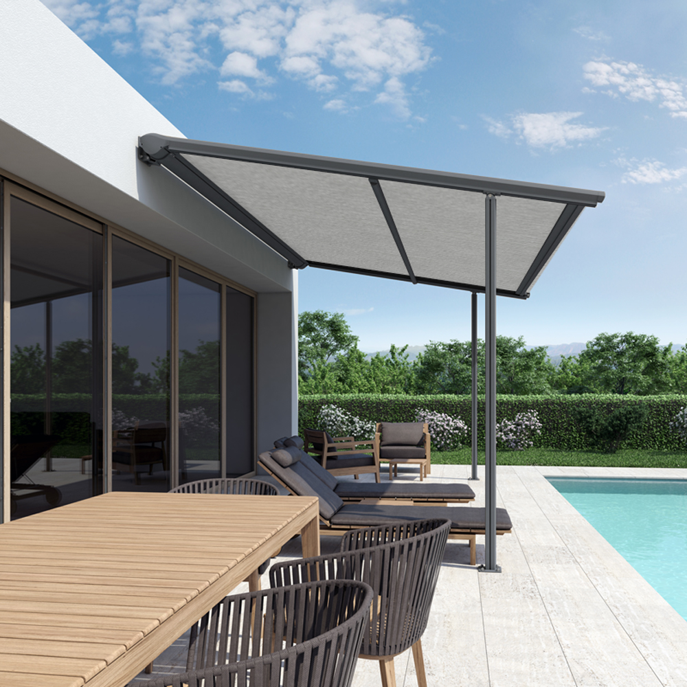 Pergolamarkise Pergo-ST | 6x5 m | Stoff: Uni, grau meliert | Gestell: Anthrazit | SOWERO Pergolamarkise Funkmotor inkl. Handsender Pergolamarkise Pergo-ST | 6x5 m | Stoff: Uni, grau meliert | Gestell: Anthrazit | SOWERO Pergolamarkise Funkmotor inkl. Handsender von SOWERO