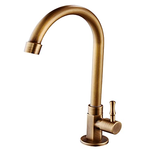 Antik Messing Wasserhahn Messing Küche Wasserhahn Bronze Antike Finish Einzelgriff Retro Nur Kaltwasser Wasserhaarchen 360 Swivel Basin Waschbecken Tap wasserhahn bad von SOWUDM