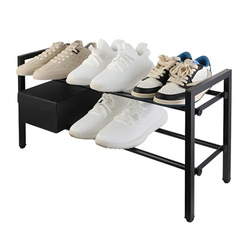2-Ebenen Erweiterbares Schuhregal, Verstellbare Schuhorganizer-Ablage, Stabile Metallstruktur, Selbsttragendes Schuhaufbewahrungs Organizer Für Eingangsbereich, Schrank, Türbereich von SOYDAN