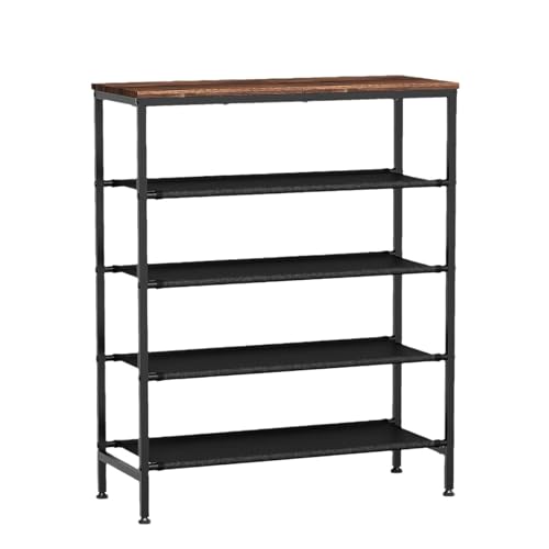 5-Ebenen Schuhregal, Metall-Schuhaufbewahrungs Organizer, Schuhaufbewahrungs Regal für 12-16 Paare Schuhe, Moderner Schuhständer Mit Stoffablage Für Bad, Schlafzimmer, Küche von SOYDAN