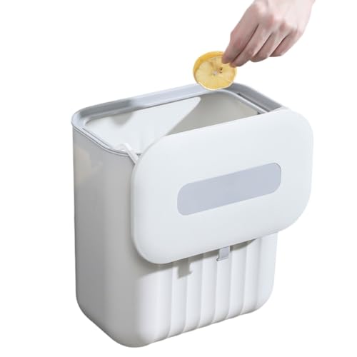 Abfalleimer for die Küchentheke mit Deckel for Aufhängen. Badezimmer-Abfalleimer mit Schiebedeckel, Kunststoff-Mülleimer zur Wandmontage for Wohnmobil, Schlafzimmer(Weiß,11L) von SOYDAN