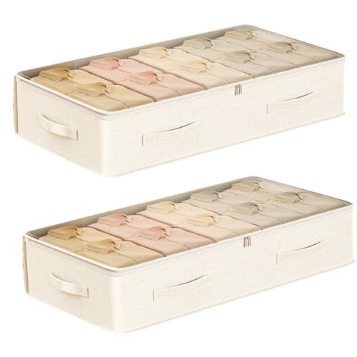 Aufbewahrungstasche aus Stoff for unter das Bett mit Reißverschluss, faltbare Aufbewahrungsbox for Kleidung mit Deckel, flacher Unterbett-Organizer mit großer Kapazität for saisonale Kleidung, Schuhe, Aufbewahrungstasche aus Stoff for unter das Bett mit Reißverschluss, faltbare Aufbewahrungsbox for Kleidung mit Deckel, flacher Unterbett-Organizer mit großer Kapazität for saisonale Kleidung, Schuhe, von SOYDAN