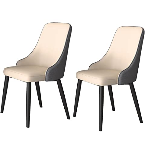 Küche Esszimmerstühle 2er-Set Wasserdichtes PU-Leder Stühle Mit Schwarzen Beinen Weich Gepolstert für Wohnzimmer Schlafzimmer Küche (Color : Beige+Dark Gray) von SOYDAN
