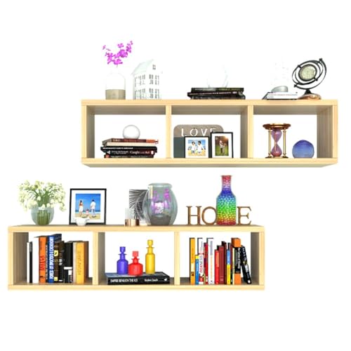 Modern 3 Cube Floating Wall Shelf with Display Ledge Wooden Wall Mounted Storage Bookcase Easy to Hang Wall Mounted Triple Cubby Shelf for Study, Bedroom, Living Room, 2 Pcs(Light walnut) von SOYDAN
