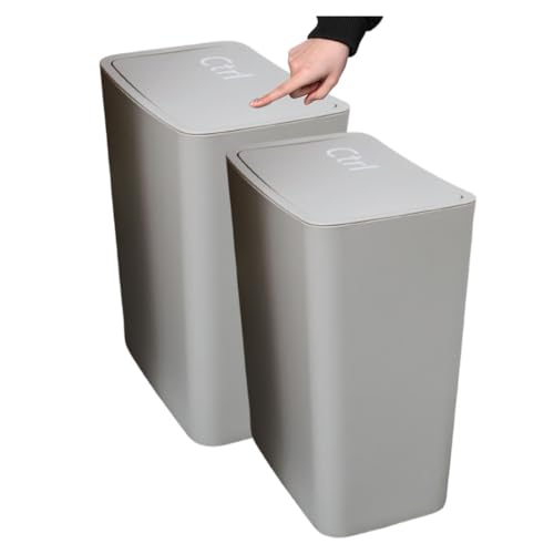 Office Rubbish Bin with Pop-Up Lid, Bathroom Waterproof Waste Container with, Modern Narrow Garbage Can, Slim Plastic Trash Bin for Bedroom, Living Room,Kitchen,Toilet, 2 Pcs(Light gray,12L) von SOYDAN
