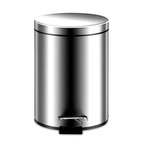 Runder Doppel-Mülleimer Küche mit Deckel Soft Close, Fußpedal Edelstahl-Abfallbehälter mit Inneneimer for Schlafzimmer, Büro, Wohnzimmer,Silber(5L) von SOYDAN