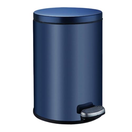 Runder Edelstahl-Doppelmülleimer Küche mit Deckel Soft Close, Step-On-Abfallbehälter mit Inneneimer for Schlafzimmer, Büro, Wohnzimmer(Blau,8L) von SOYDAN