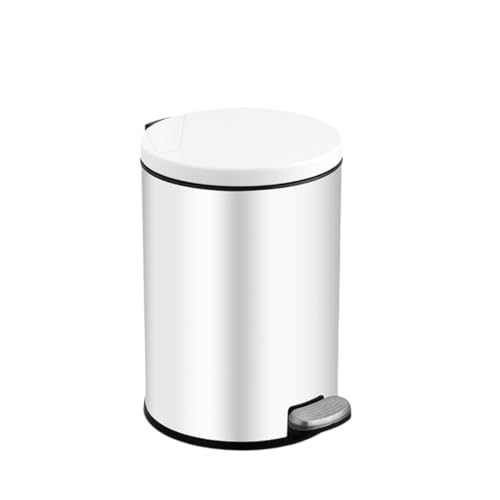 Runder Edelstahl-Doppelmülleimer Küche mit Deckel Soft Close, Step-On-Abfallbehälter mit Inneneimer for Schlafzimmer, Büro, Wohnzimmer(Weiß,6L) von SOYDAN