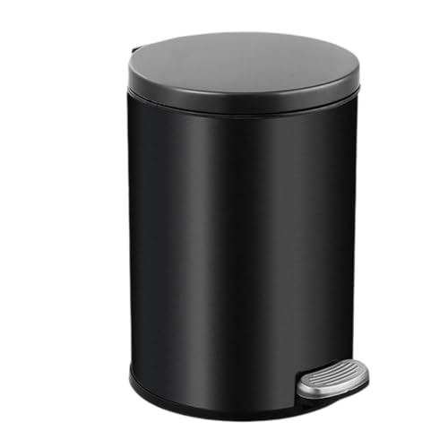 Runder Edelstahl-Doppelmülleimer Küche mit Deckel Soft Close, Step-On-Abfallbehälter mit Inneneimer for Schlafzimmer, Büro, Wohnzimmer(Zwart,6L) von SOYDAN