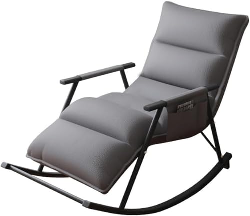 SOYDAN Freizeit-Sofa-Schaukelstuhl Glider-Rocker mit Leder-Rocker-Liegestühlen mit Hoher Rückenlehne Mid-Century-Sessel for Wohnzimmer Einzelne Seitentasche (Color : Dark Gray) von SOYDAN