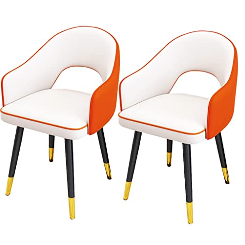 SOYDAN Küchenstühle aus PU-Leder, Set mit 2 wasserdichten Leder-Seitenstühlen mit Beinen aus Karbonstahl, moderner, gepolsterter weicher Sitz, Wohnzimmersessel (Farbe: Weiß + Orange) von SOYDAN