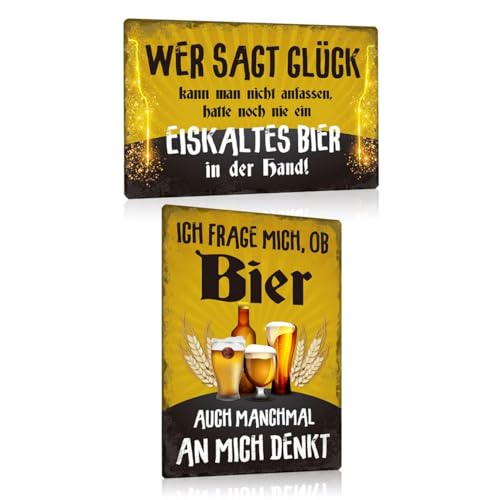 2ER BIER SCHILD SET 20X30cm - Retro Blechschild Bar mit Spruch Lustig - Kneipen Metallschild Wandschild Wand-deko für Theke Partyraum Kellerbar Partykeller Hobbyraum - Geschenk für Männ Papa (SET A) von SOYSKY