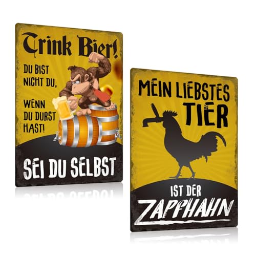 2ER BIER SCHILD SET 20X30cm - Retro Blechschild Bar mit Spruch Lustig - Kneipen Metallschild Wandschild Wand-deko für Theke Partyraum Kellerbar Partykeller Hobbyraum - Geschenk für Männ Papa (SET B) von SOYSKY