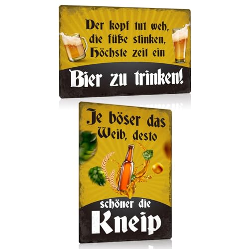 2ER BIER SCHILD SET 20X30cm - Retro Blechschild Bar mit Spruch Lustig - Kneipen Metallschild Wandschild Wand-deko für Theke Partyraum Kellerbar Partykeller Hobbyraum - Geschenk für Männ Papa (SET C) von SOYSKY